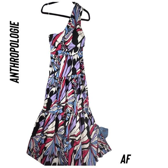 ANTHROPOLOGIE MAEVE ONE SHOULDER PRINTED MIDI DRESS NWT SIZE 10 - Picture 5 of 12
